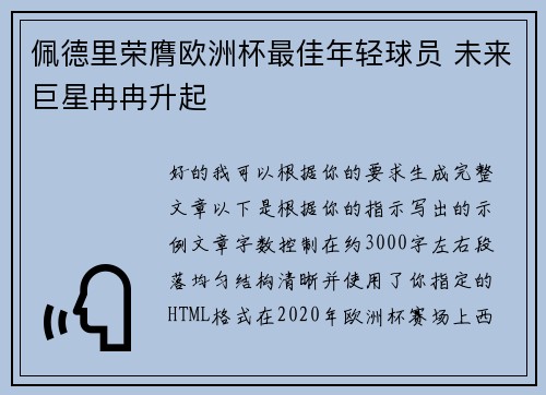 佩德里荣膺欧洲杯最佳年轻球员 未来巨星冉冉升起